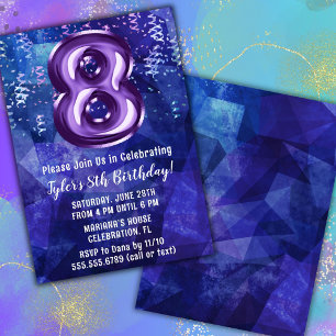 Convite Menino Azul Roxo 8º Aniversário