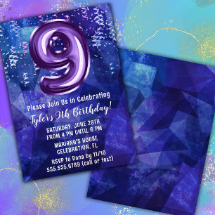 Convite Menino Azul Roxo 9º Aniversário