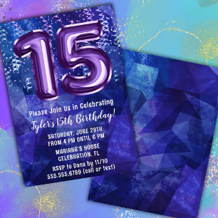 Convite Menino Azul Roxo Aniversário de 15 anos