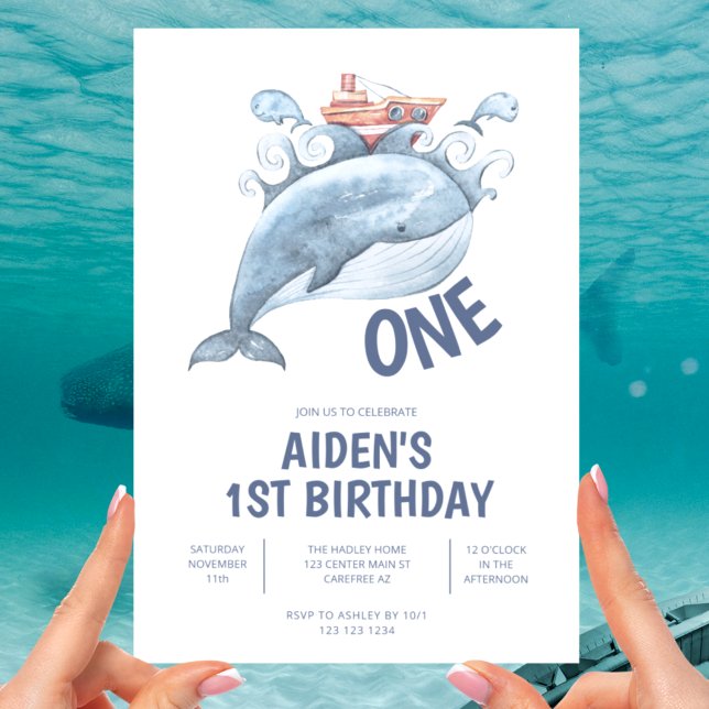 Convite Menino Baleia Azul 1º Aniversário (Criador carregado)