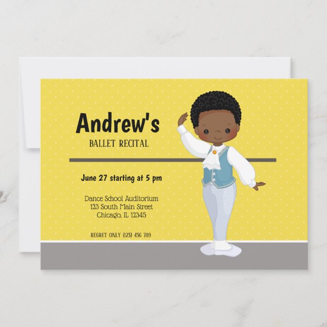 Convite Menino Ballerina - escolha a cor de fundo (Frente)