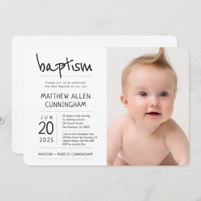 Convite Menino Batismo| Foto Moderna + Simples (Frente/Verso)