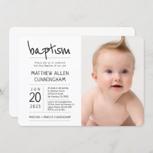 Convite Menino Batismo  Foto Moderna + Simples