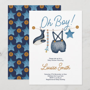 Convite Menino boho oh bebê é um menino azul festa de bebê