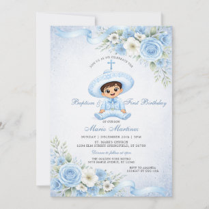 Convite Menino Bonito Charro Poeira Azul Floral Batismo An