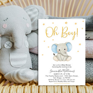 Convite Menino Bonito Elefante Azul Bebê Churrasco