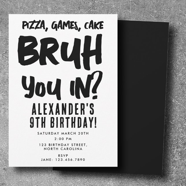 Convite Menino Bruh Menino Festa de aniversário Adolescent (Bruh Boy's Teenager Birthday Party Teen Boy Invitation)