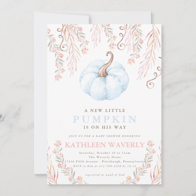 Convite Menino Chá de fraldas de Abóbora de Abóbora Menino (Frente)