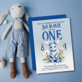 Convite Menino Coelhinho Adorável Floral Aniversário Aquar