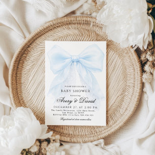 Convite Menino com laço azul Chá de Bebê Moderno 