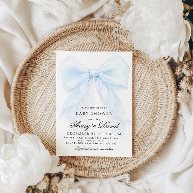 Convite Menino com laço azul Chá de Bebê Moderno  (Criador carregado)