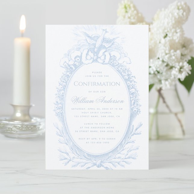 Convite Menino Confirmação Azul Espírito Santo Pombo Vinta (Criador carregado)