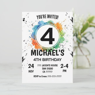 Convite Menino de 4 Anos de Splash de Aquarela