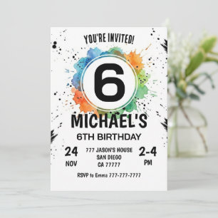 Convite Menino de 6 anos de Splash de Aquarela