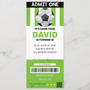 Convite Menino de Aniversário de Bilhete de Futebol Festa 