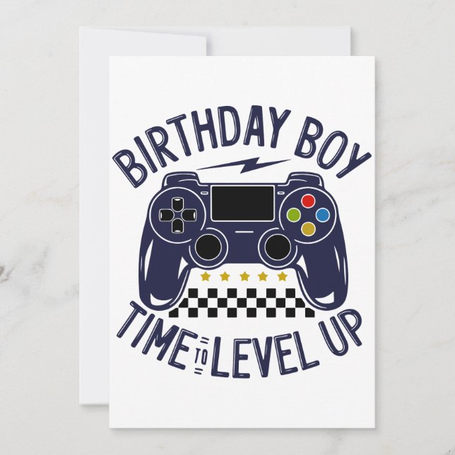 Convite Menino de Aniversário Hora de Subir de Nível (Frente)