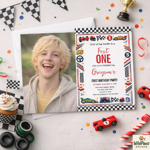 Convite Menino de Carro de Corrida Fast One 1º Aniversário