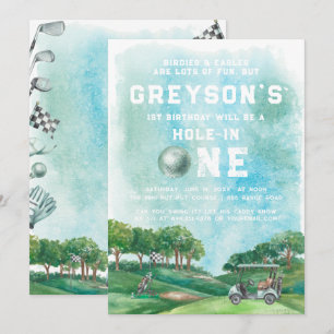 Convite Menino de Golfe Hole In One Primeiro Aniversário P