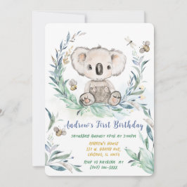 Convite Menino de Koala Personalizado Primeiro Aniversário