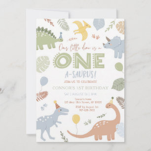 Convite Menino Dinossauro Azul 1º Aniversário