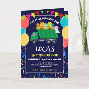 Convite Menino do aniversário do Lixo Verde do Dinossaur