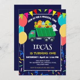 Convite Menino do aniversário do Lixo Verde do Dinossaur