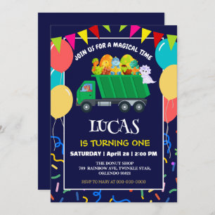 Convite Menino do aniversário do Lixo Verde do Dinossaur