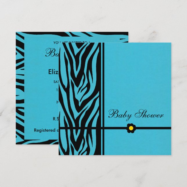Convite Menino do chá do Azul-Bebê da zebra (Frente/Verso)