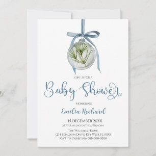 Convite Menino do ornamento de Natal Azul baby shower