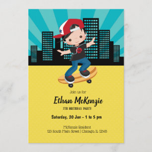 Convite Menino do skate - escolha sua cor de fundo