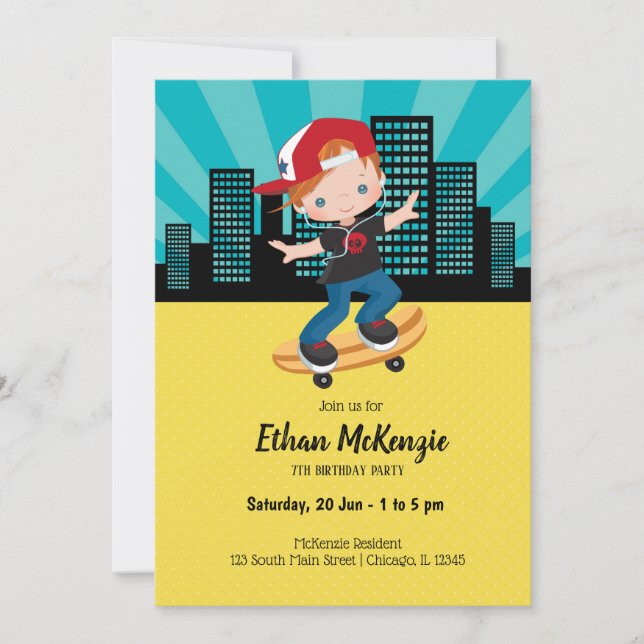Convite Menino do skate - escolha sua cor de fundo (Frente)