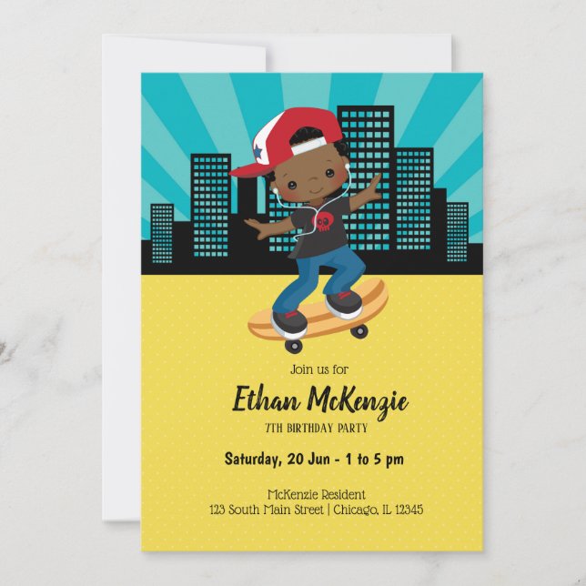 Convite Menino do skate - escolha sua cor de fundo (Frente)