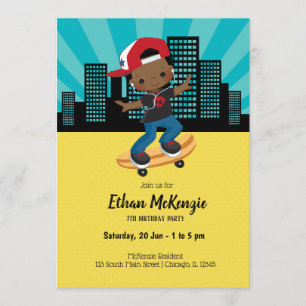 Convite Menino do skate - escolha sua cor de fundo