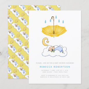 Convite Menino dormindo chá guarda-chuva amarelo