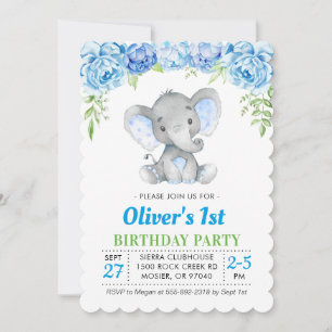 Convite Menino Elefante Azul 1º Primeiro 2º Aniversário