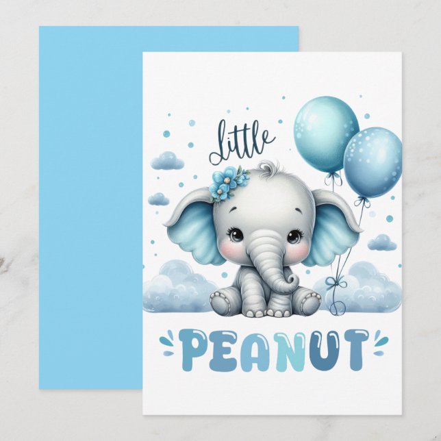 Convite Menino Elefante Bonito Amendoim  (Frente/Verso)