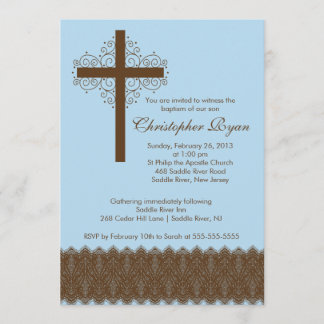 Convite Menino Elegante Lace Baptism| Cruz de Natal