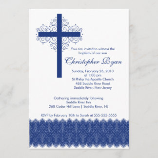 Convite Menino Elegante Lace Baptism| Cruz de Natal