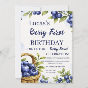 Convite Menino Faz 1 Ano Aniversário de Blueberry