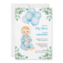 Menino fofo balões azuis de eucalipto moderno 