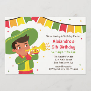 Convite Menino Fofo e Trombeta Festa de Aniversário Mexica