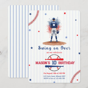 Convite Menino Jogador de Beisebol Aquarela 10º Aniversári