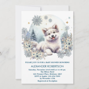 Convite Menino lobo fofo com tema de floresta de inverno e