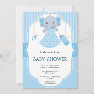 Convite Menino Moderno Elefante Aquarela Chá de Bebê