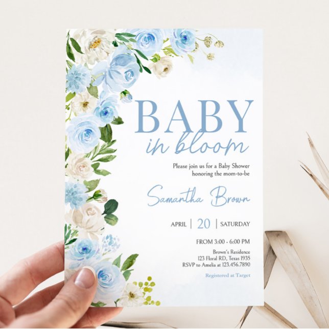 Convite Menino no Chá de fraldas Bloom (Spring Flowers Baby Shower Invitation)