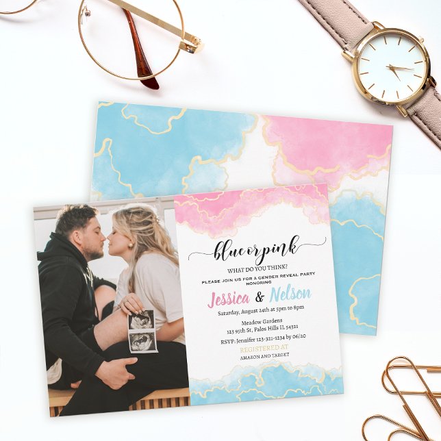 Convite Menino ou garota azul ou rosa Foto revelada pelo g (Criador carregado)