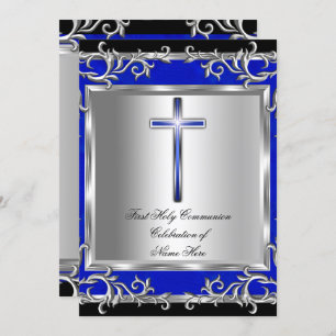 Convite Menino ou Menina 1º Sagrado Comunicado de Prata Az