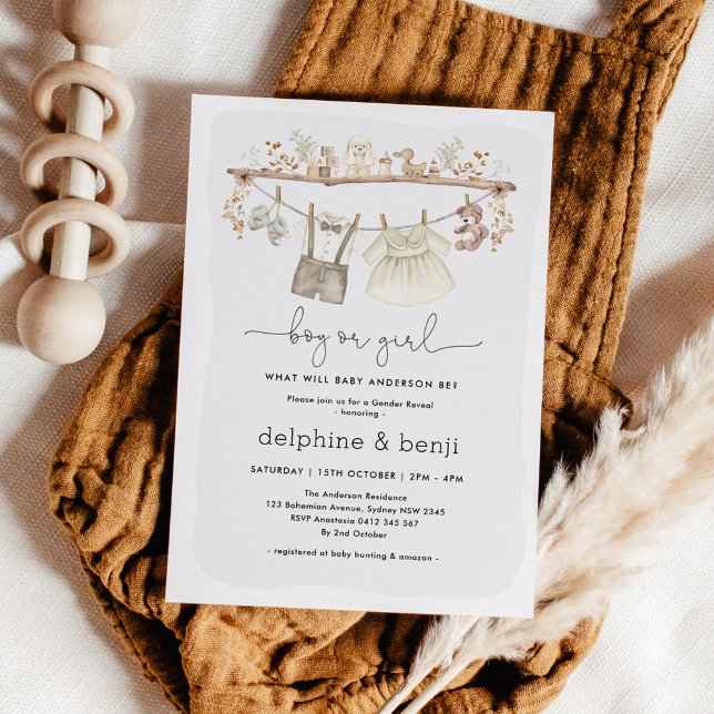 Convite Menino ou Menina | Chá de fraldas de Revisão de Gê (Criador carregado)