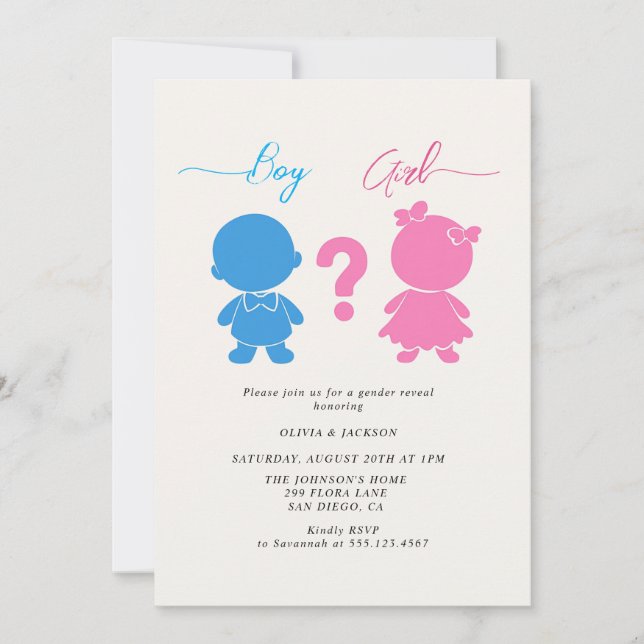 Convite Menino ou Menina Festa de Revelação de Gênero (Frente)
