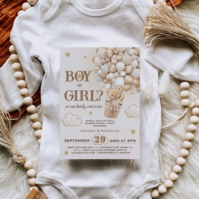 Convite Menino ou Menina Revela Urso de Teddy (Criador carregado)